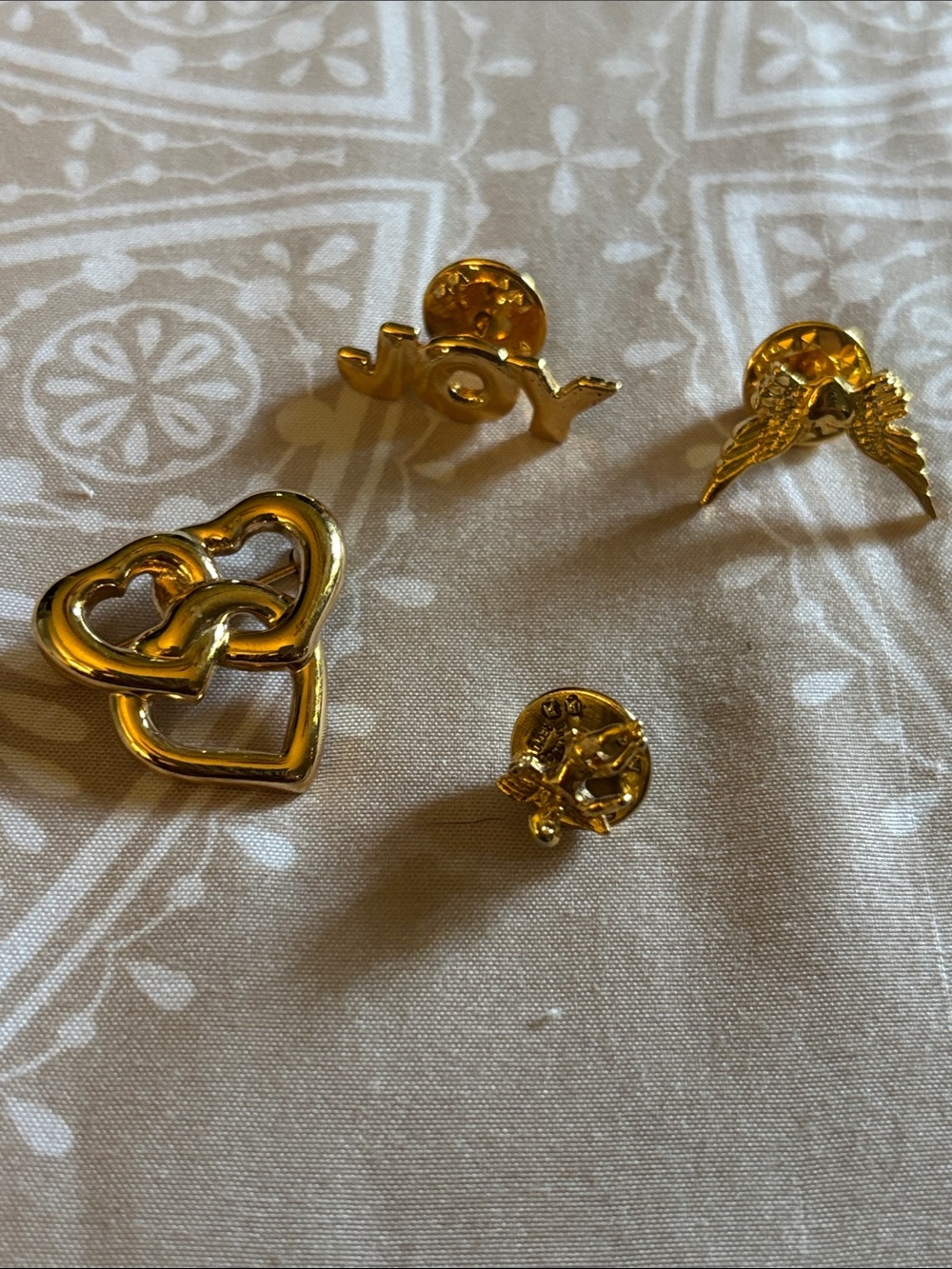 Gold Tone Heart & Wing Pin Set
